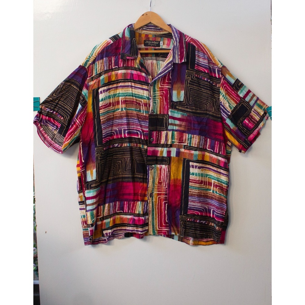Jams World 50 Years Button Down Shirt Top Cyberspace Mens XL *Hole See photo*